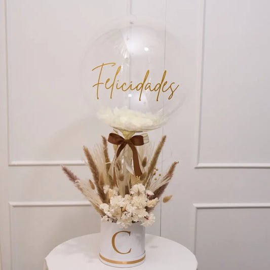 Regalo personalizado con flores secas y globo