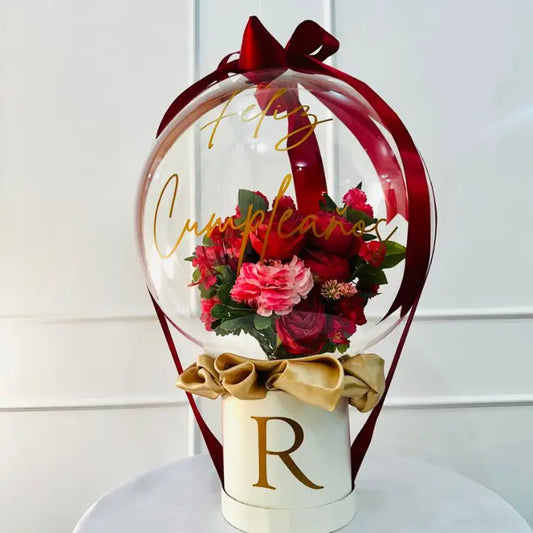 Regalo personalizado flores rojas en globo