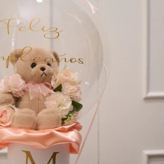 Regalo personalizado peluche y flores en globo