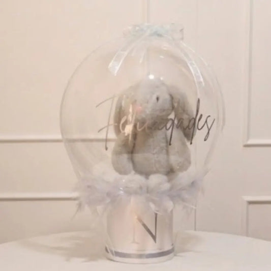 Regalo personalizado  con conejo de peluche y globo