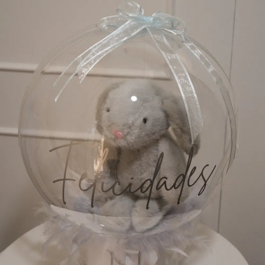 Regalo personalizado  con conejo de peluche y globo