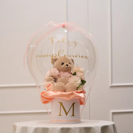 Regalo personalizado peluche y flores en globo
